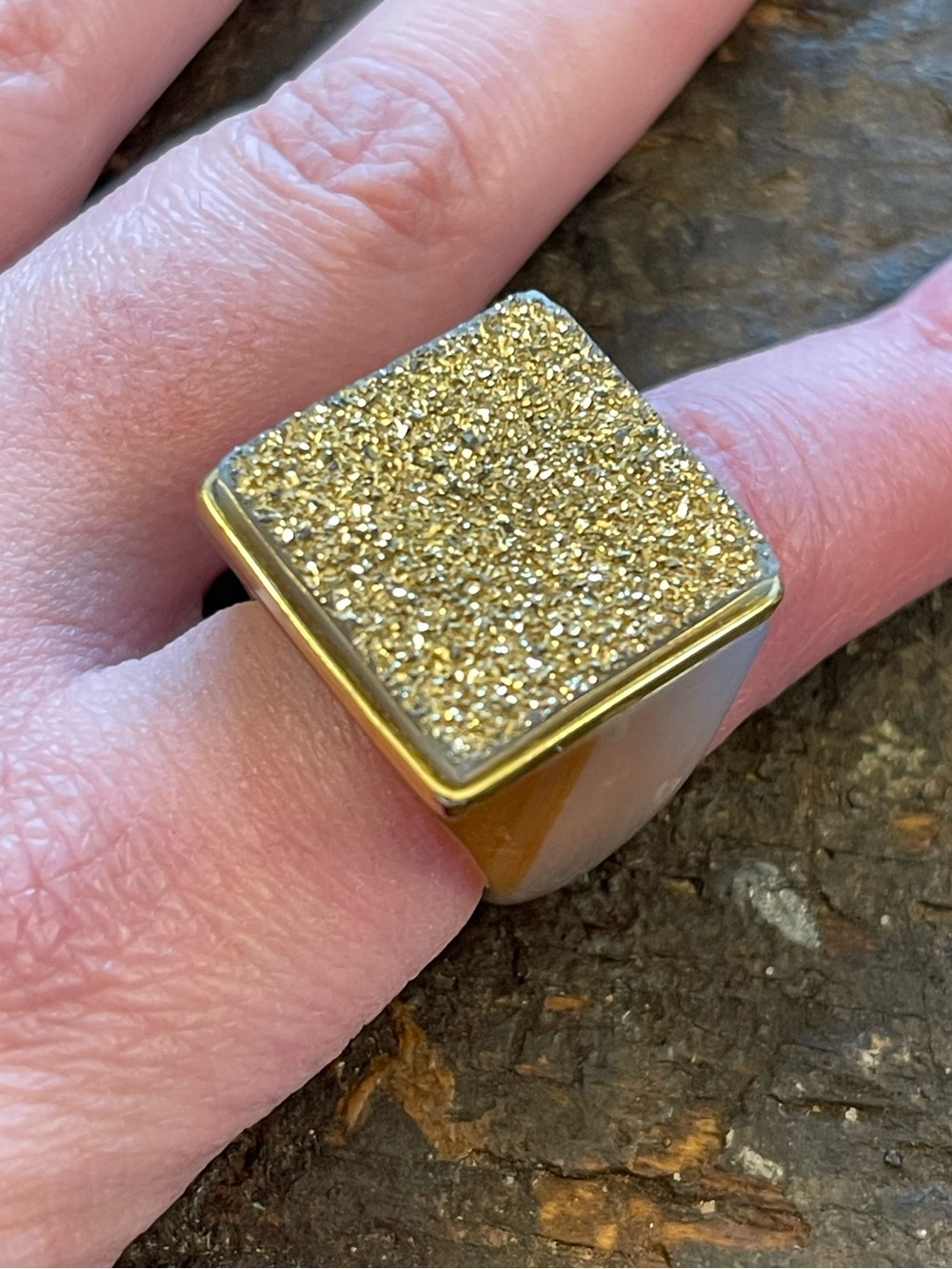 Gold Square Druzy Cocktail Ring - Women's Fashion Jewelry Size 8